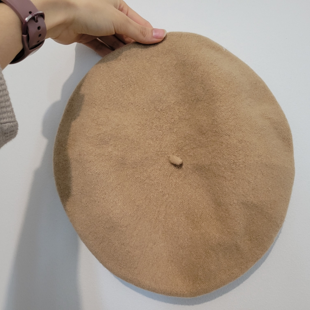 Camel Beige Wool Beret – Classic French Style Hat, 100% Wool, Unisex